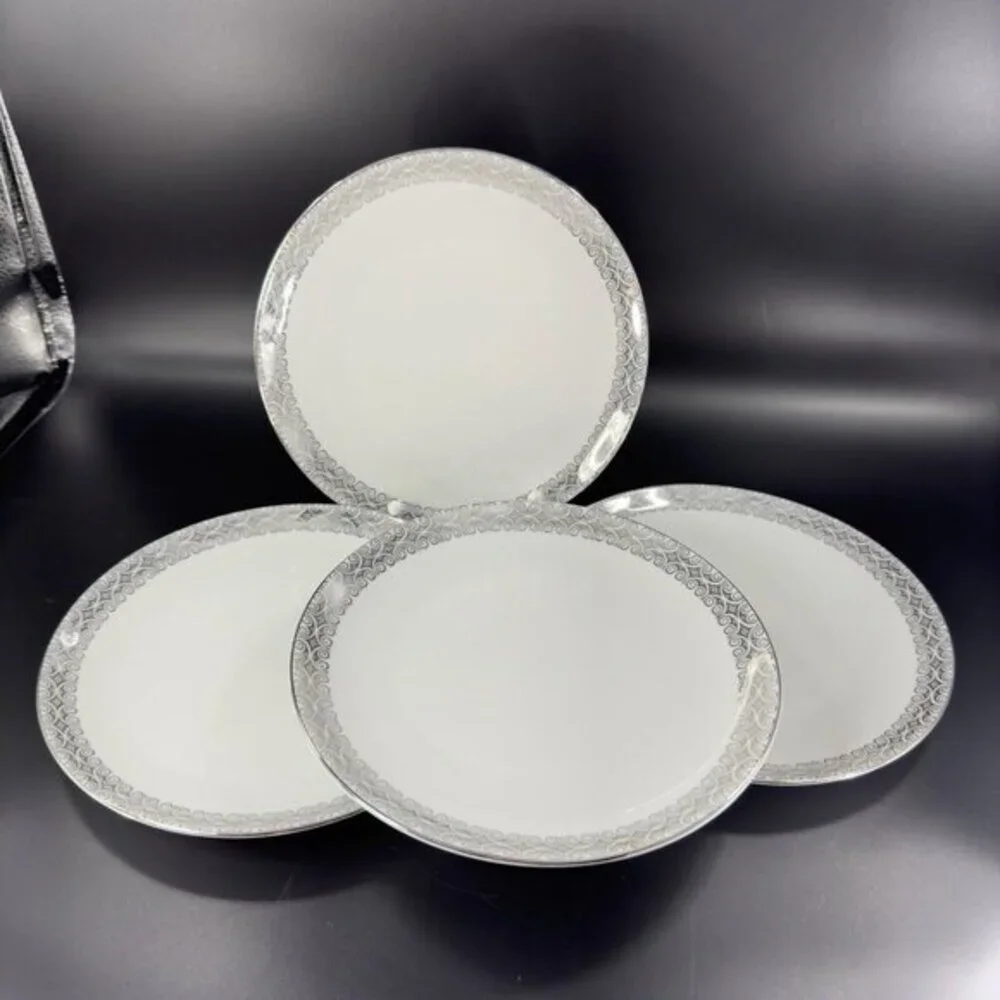 Winterling Schwarzenbach Bavaria Porcelain Dish Plate Platinum Germany Set 4 VTG